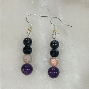 Purple Amethyst and Quartz Beaded Earrings